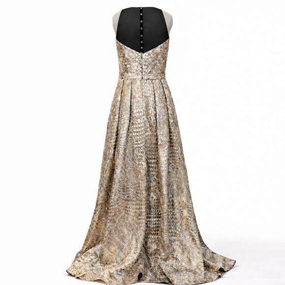 Badgley Mischka Gold Metallic Beaded Evening Gown Prom Dress 6 MSRP $1850 NWT - Picture 6 of 12